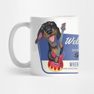 Cute Black and Tan Dachshund playing Guitar Mug